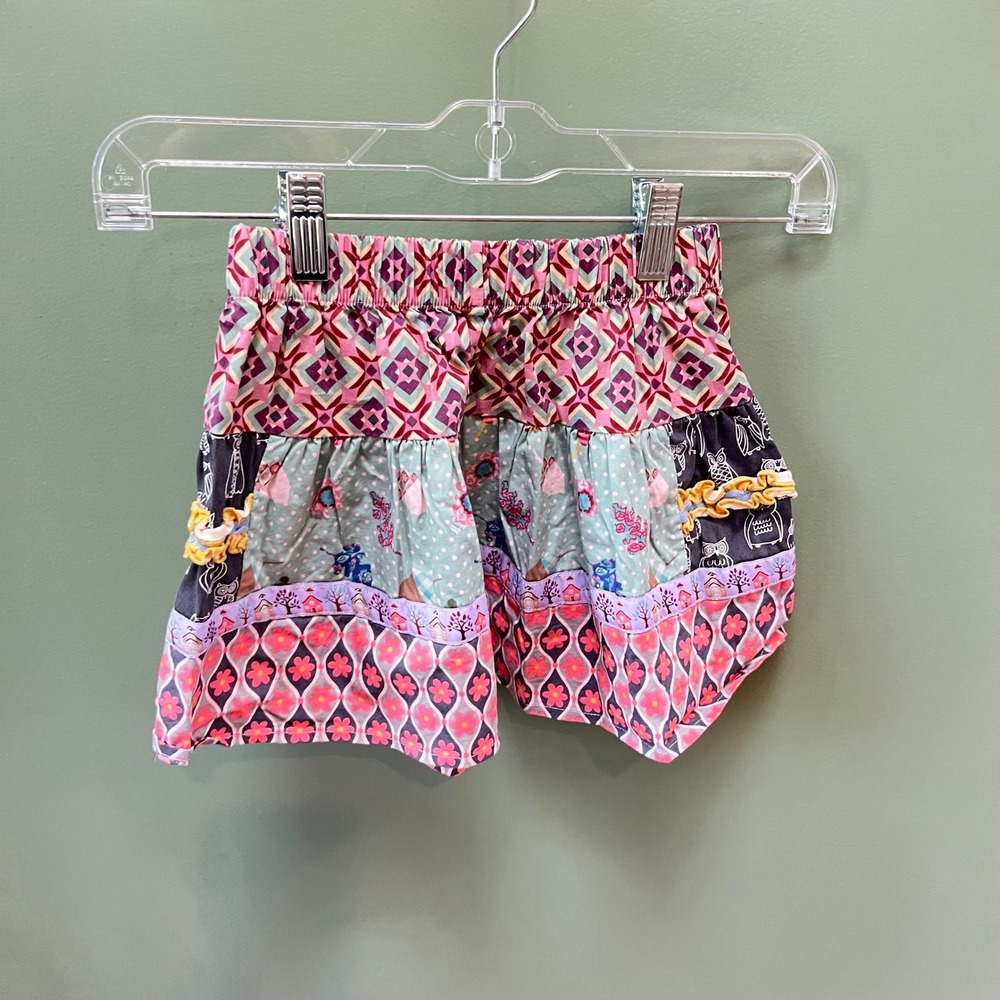 Matilda Jane Girls Mixed Print Ruffle Skirt Patchwork Owl Floral Pink Purple 4
